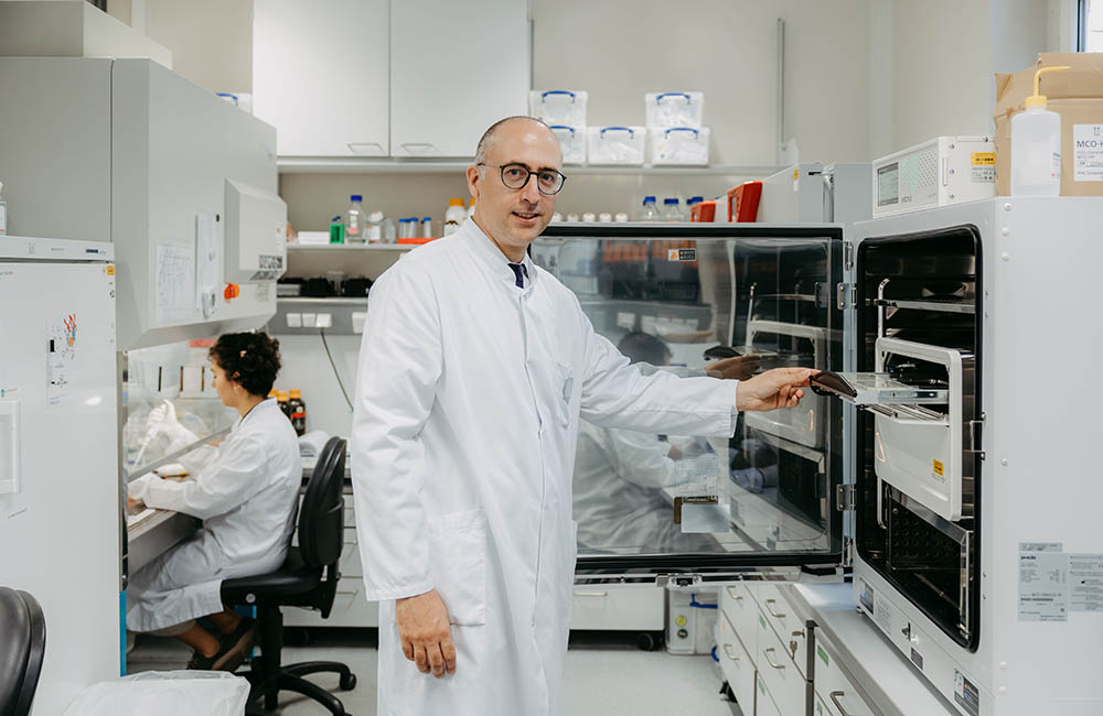 Forschungsleiter Prof. Dr. med. Dimitrios Mougiakakos im Zellkulturlabor an der UMMD. Jana Dünnhaupt - OVGU Magdeburg